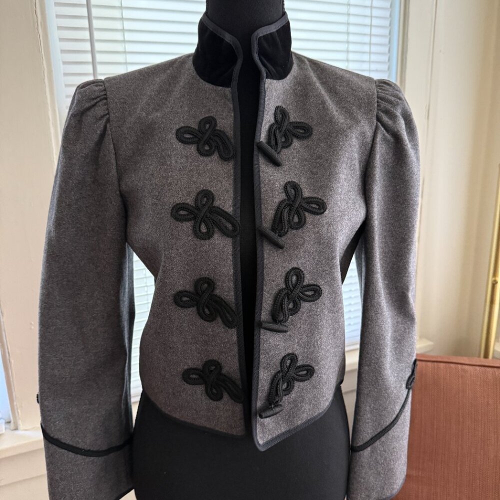 puff sleeve laurel (france) gray wool party napoleon cropped jacket